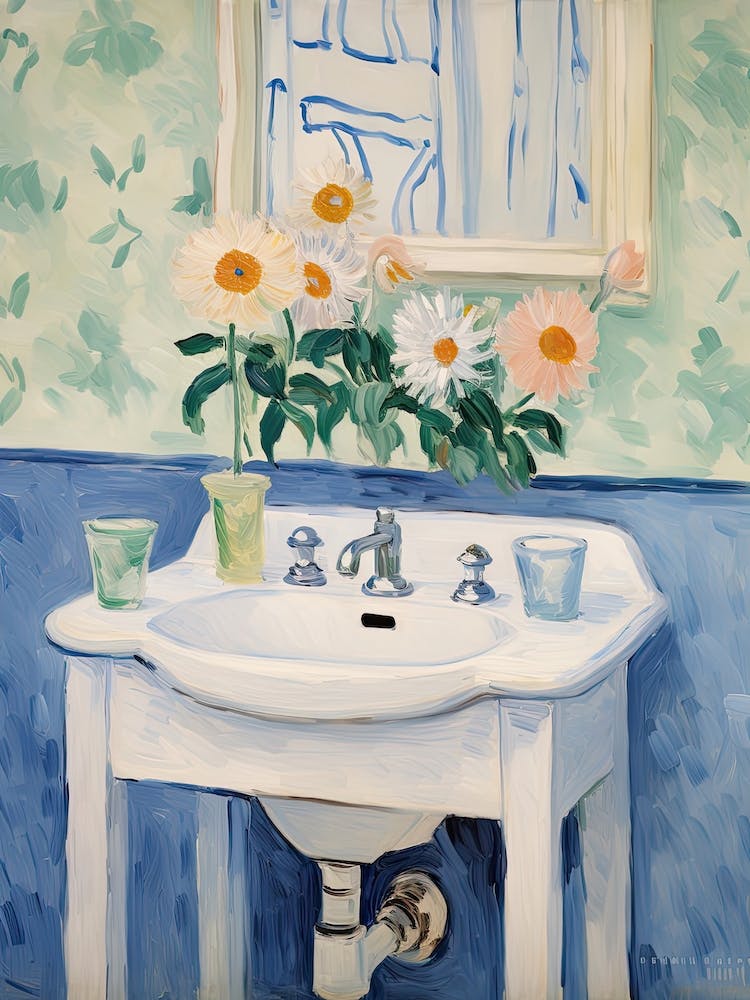 Bathroom Vanity Painting With A Daisy Bouquet 4