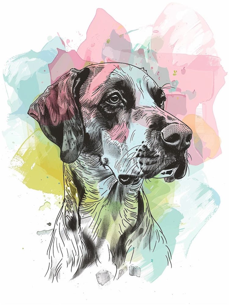 Watercolour Rainbow Plott Hound Dog Line Illustration