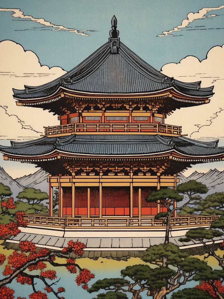Todai Ji, Japan Vintage Travel Art 4