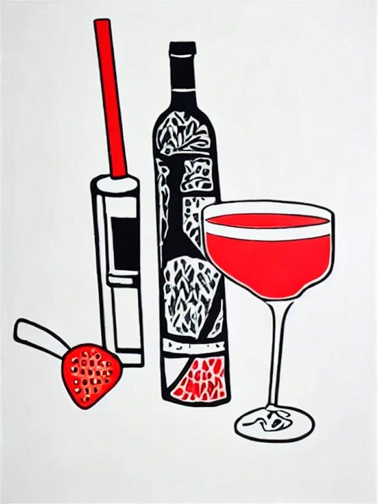 Frozen Strawberry Margarita Picasso Line Drawing Cocktail Poster