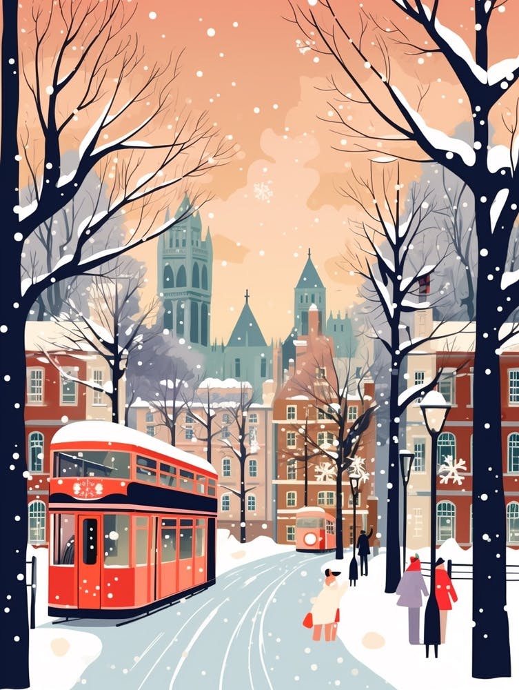 Vintage Winter Travel Illustration London United Kingdom 7