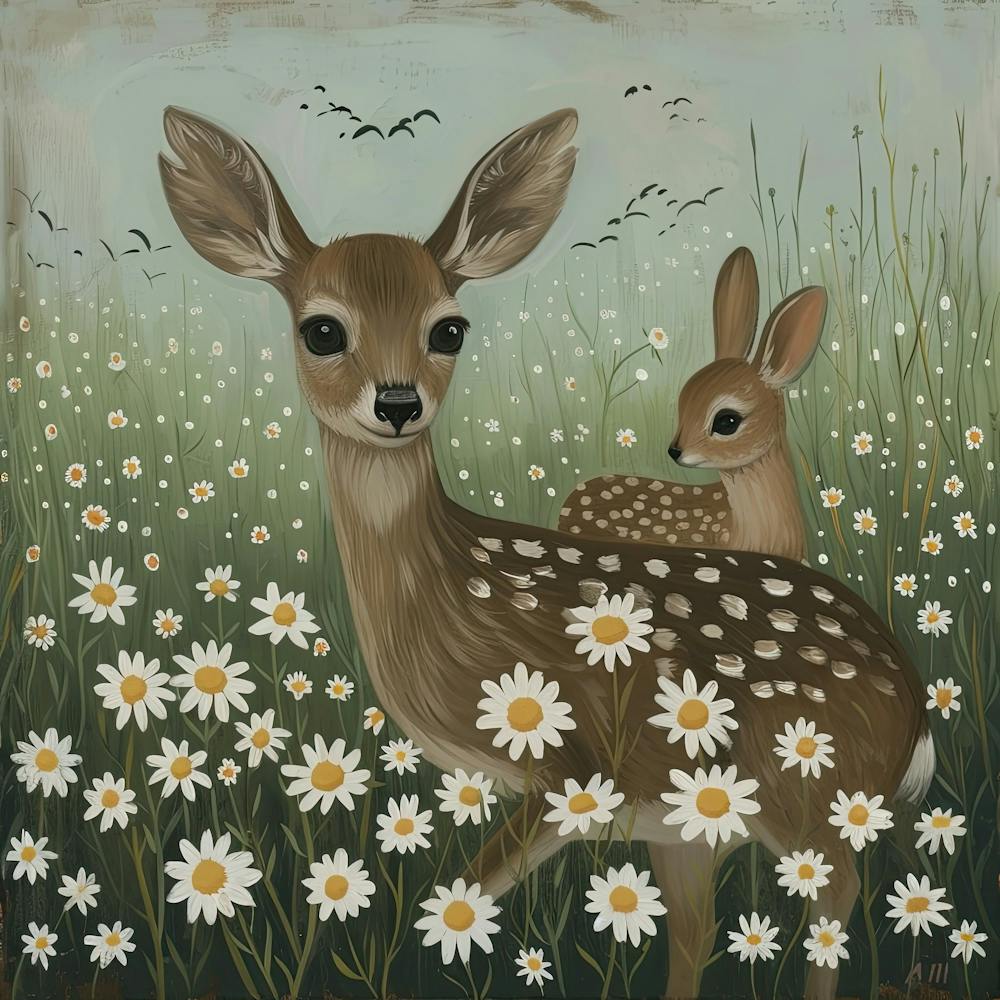 Deer And Bunnies Fairycore Painting 2
