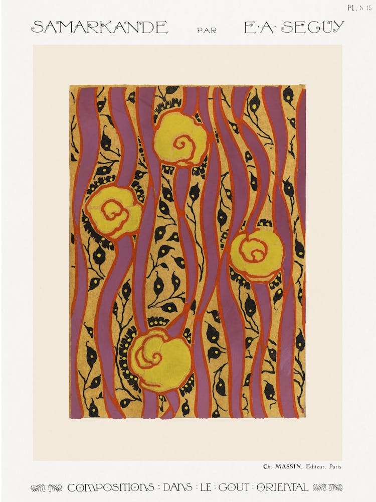 Flower Pattern Art Deco Stencil Print In Oriental Style, Eugène Séguy