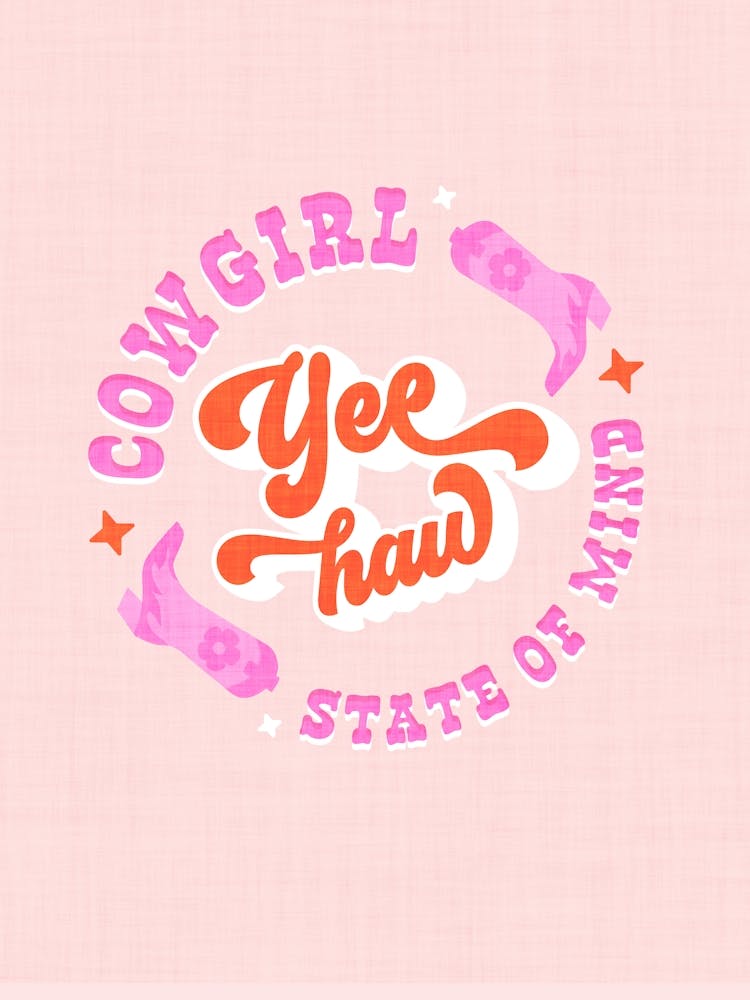 Groovy Typographic YEE HAW - Wild West Cowgirl State of Mind