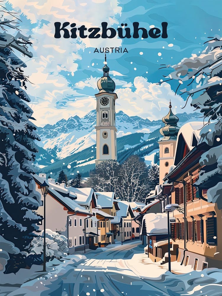 Kitzbuhel Austria Ski Town Travel Illustration