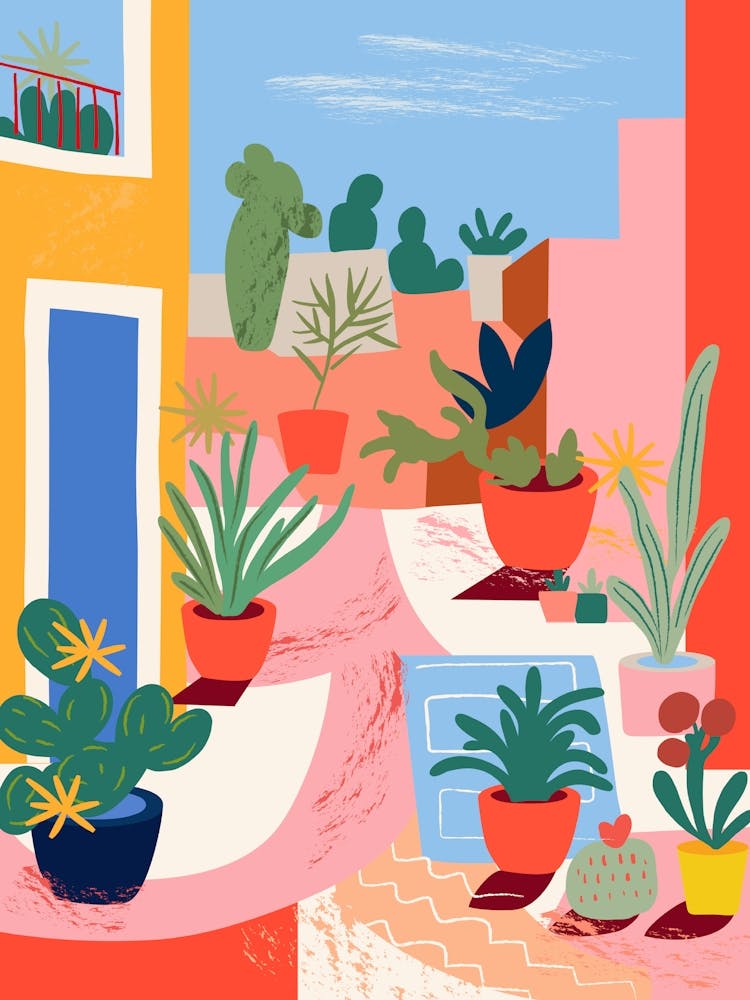 Boho Matisse Style Cactus Garden