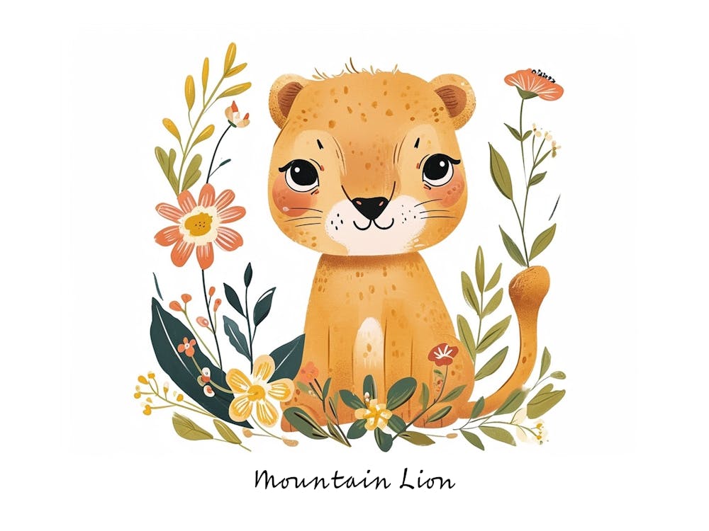 Petit couguar floral 3 Affiche
