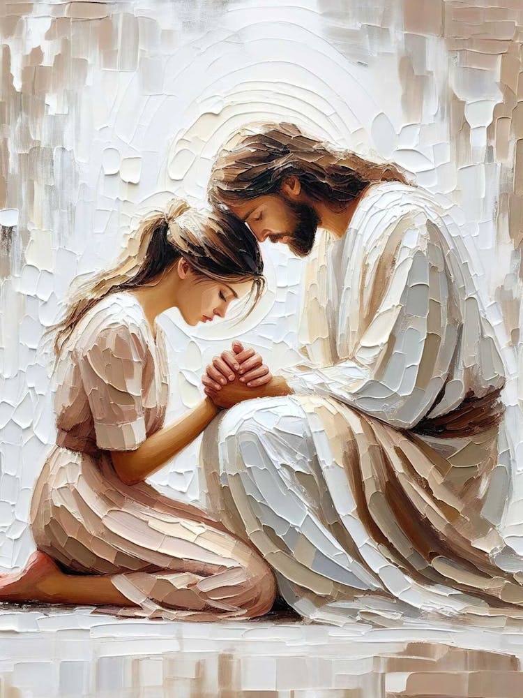 Her Faith, Christian Painting, Jesus Praying With Girl, Jesus And Girl Art, Shepherd Art, Lds Art, Bible Wall Art, Jesus And Woman Painting