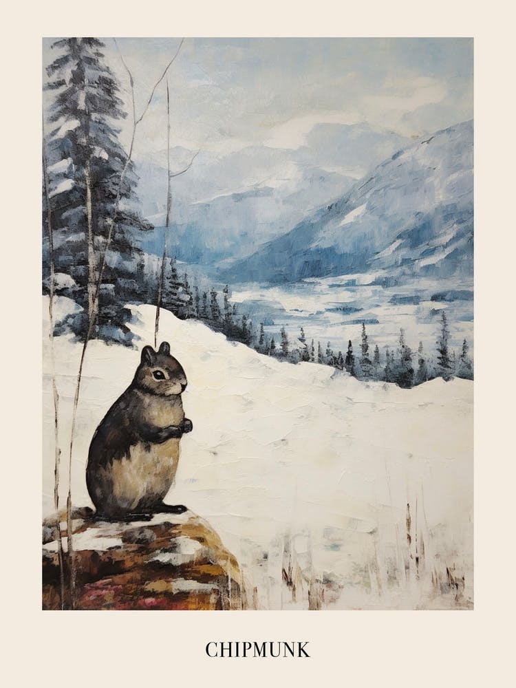 Vintage Winter Animal Painting Poster Chipmunk 4
