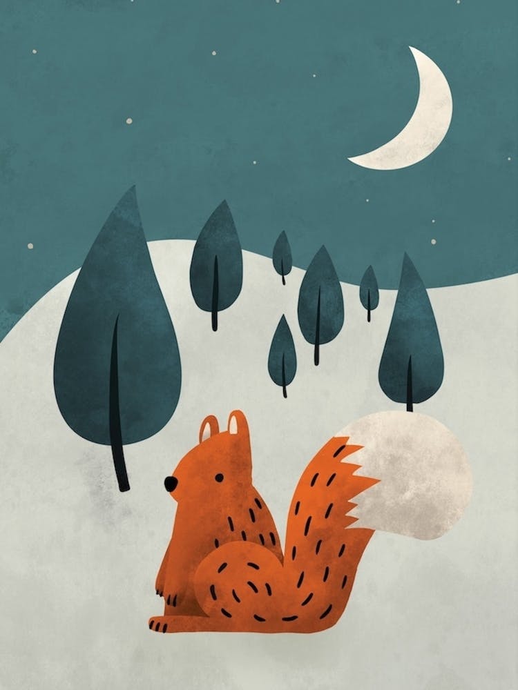 Scandi Squirrel Nursery Print