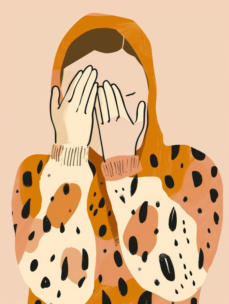 Illustration einer Frau, die ihr Gesicht bedeckt