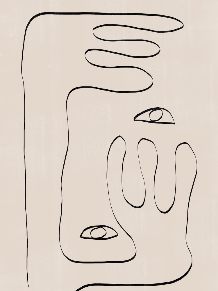 Abstract Face Line Art Drawing Neutral Minimalist Art