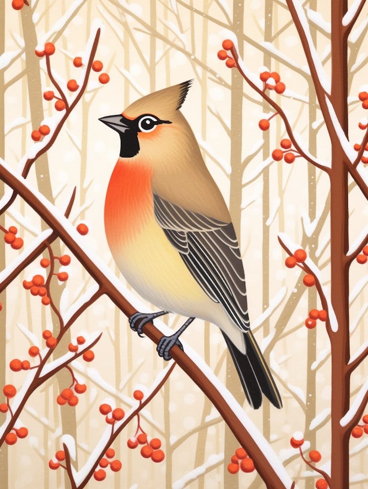 Bird Illustration Cedar Waxwing 2