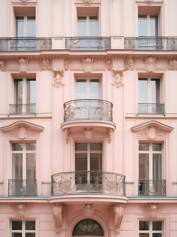 Pink Aesthetic Parisian Building Facade Photography