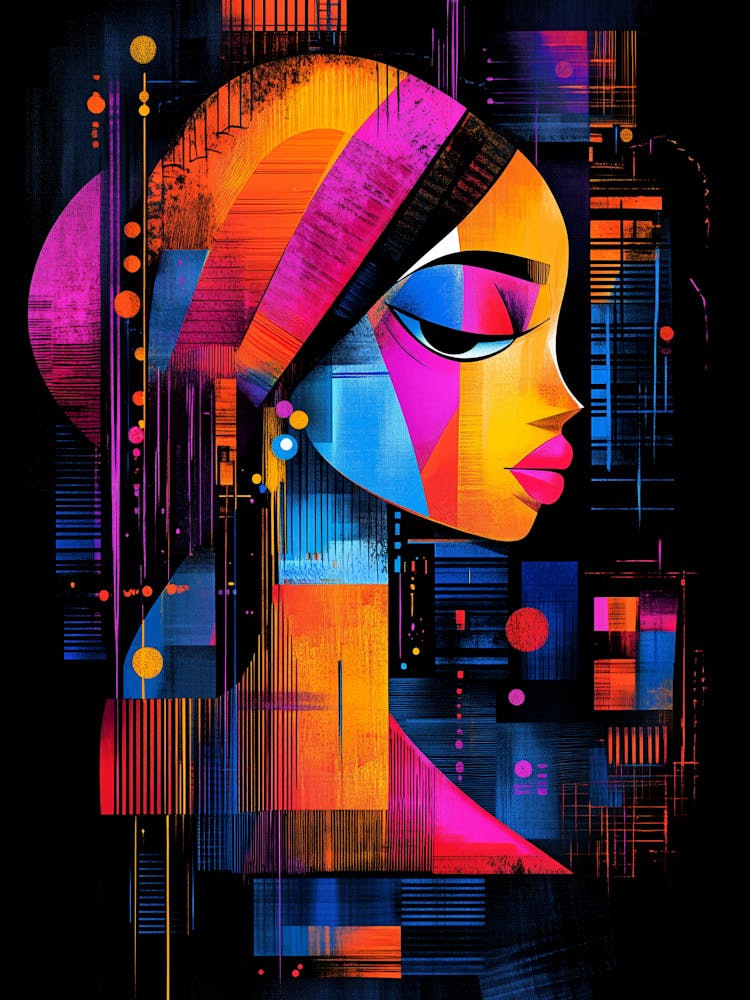 The Girl With A Pearl Earring – Neon Abstract Poster