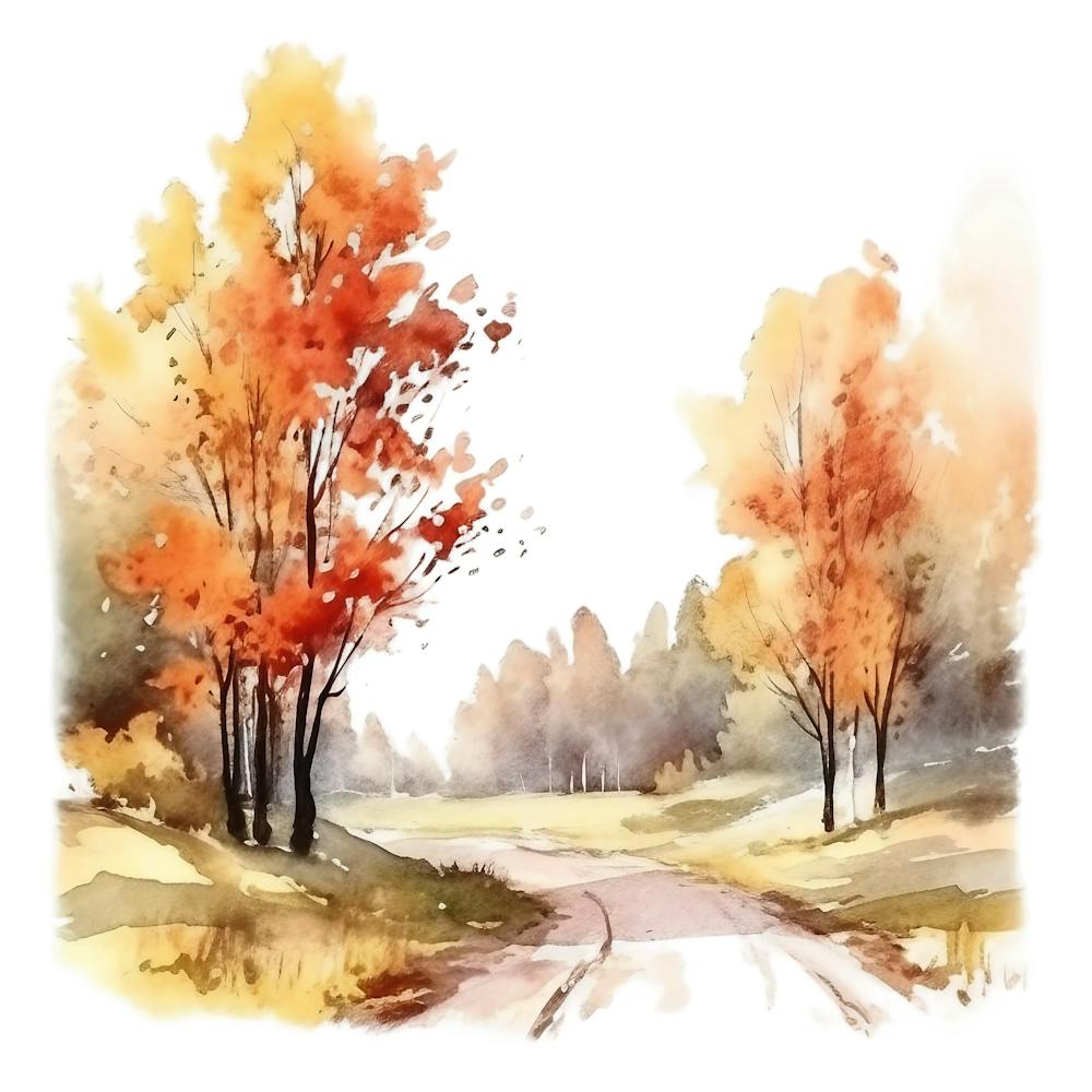 Watercolor Autumn Road 1