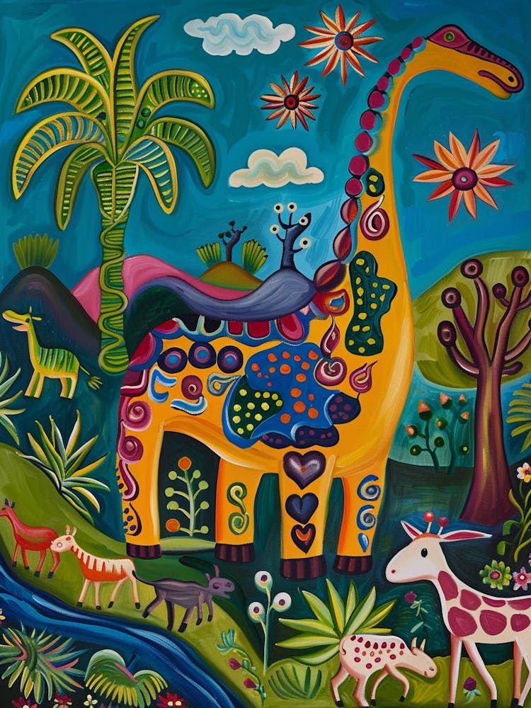 Pattern Dinosaur In The Field With Cattle