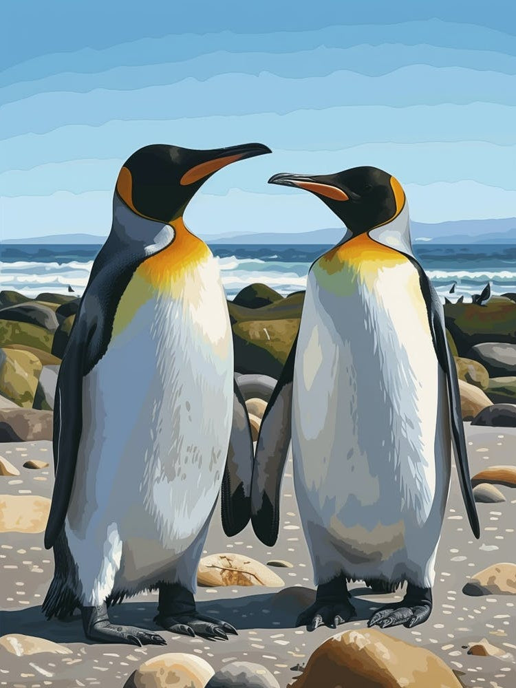 Emperor Penguin Boulders Beach Simons Town Minimalist Illustration 3