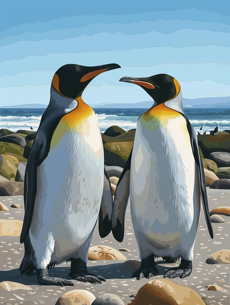 Emperor Penguin Boulders Beach Simons Town Minimalist Illustration 3