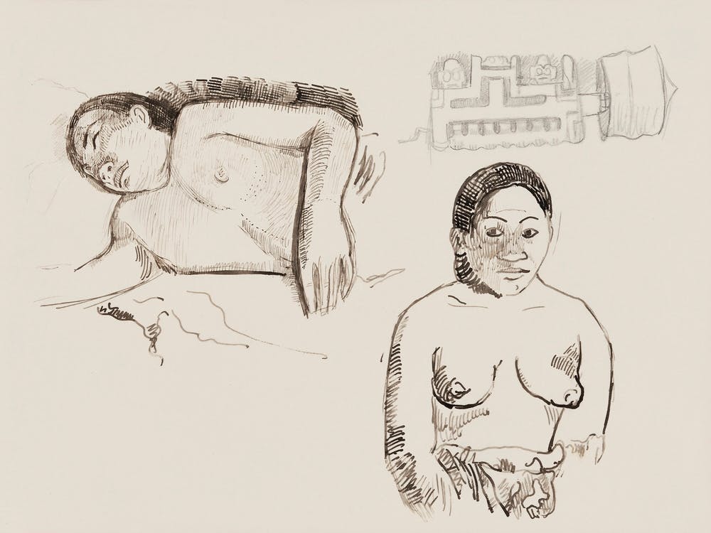 Two Tahitian Women And A Marquesan Earplug, Paul Gauguin