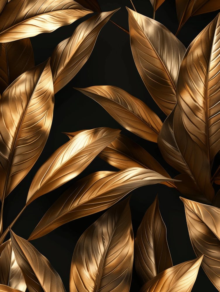 Gold Leaves On Black Background 5