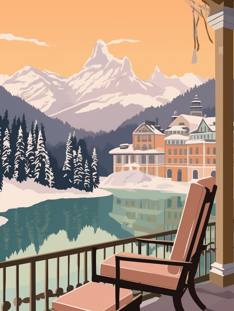 Vintage Winter Travel Illustration St Moritz Switzerland 4