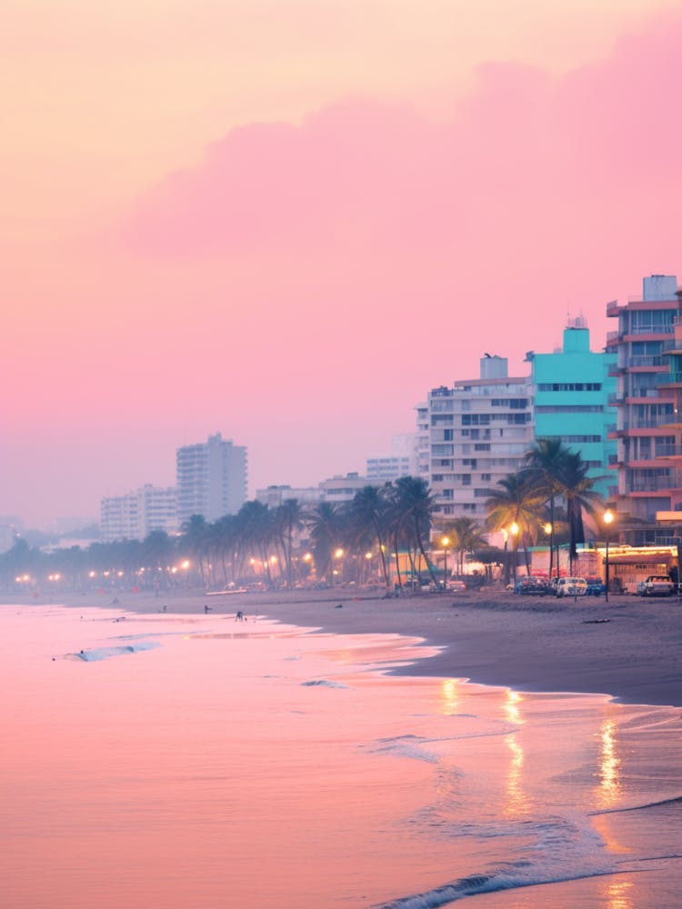 Juhu Beach Mumbai India Turquoise And Pink Tones 1