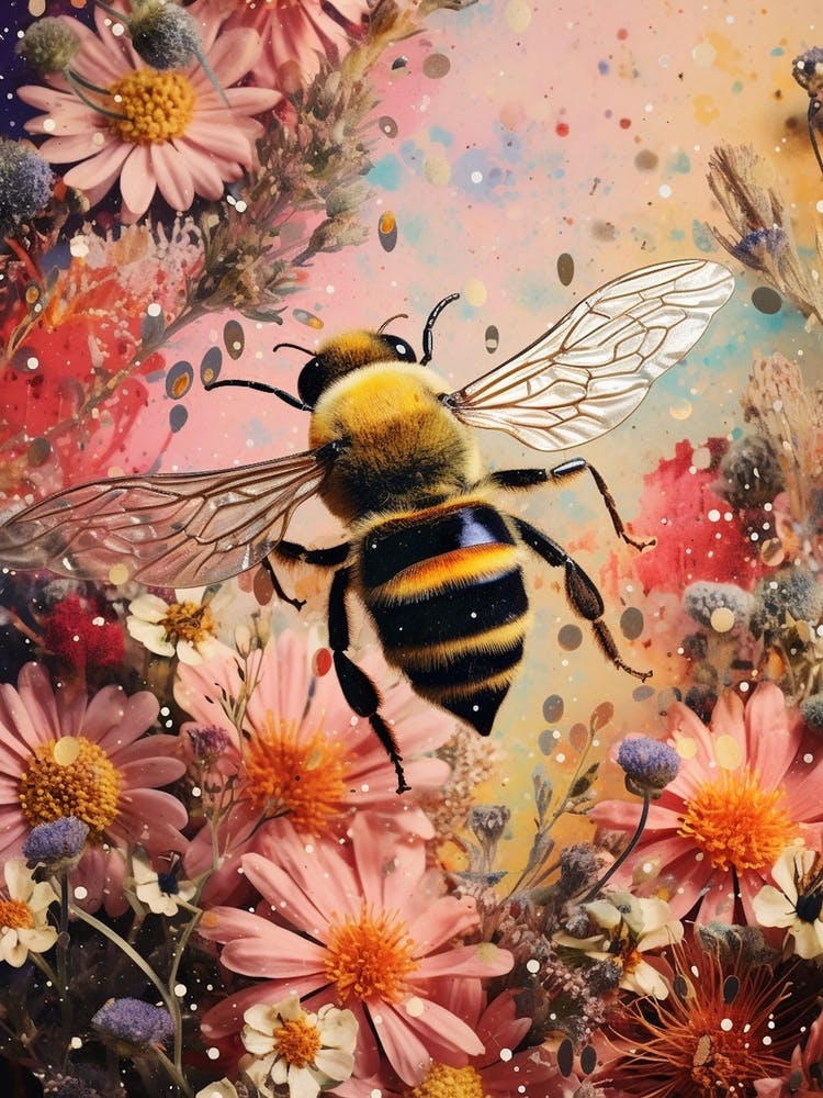Floral Abstract Bee Collage