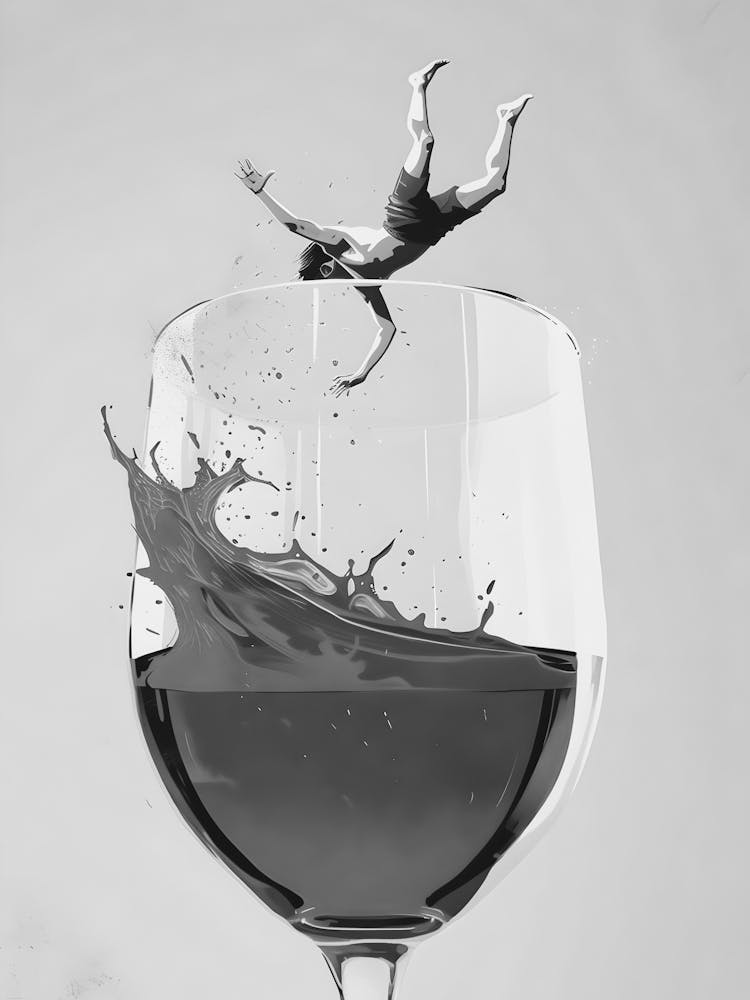 Man Falling Out Of A Wine Glass