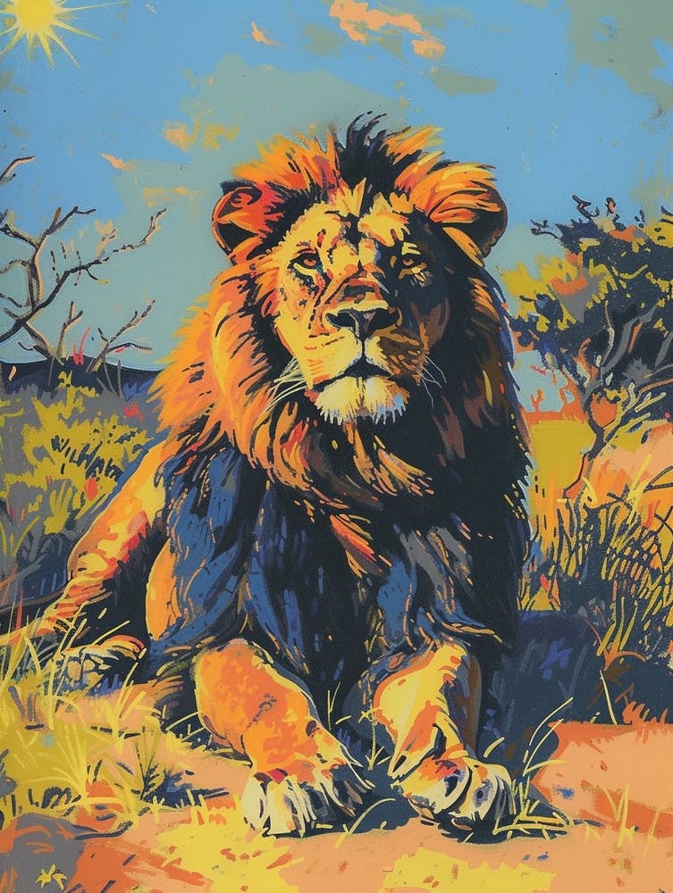 Southwest African Lion Resting In The Sun Fauvist Painting 1