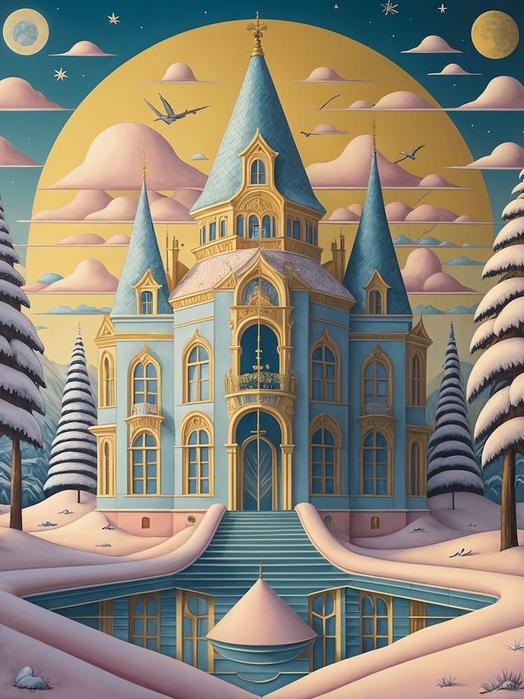 Pastel Castle In The Snow