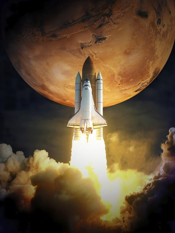 Space shuttle, Mars - liftoff — space poster, space art, photo poster, space collage 1