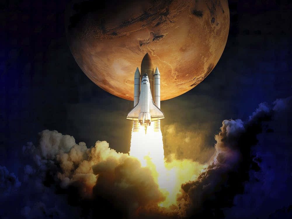Space shuttle, Mars - liftoff — space poster, space art, photo poster, space collage 1