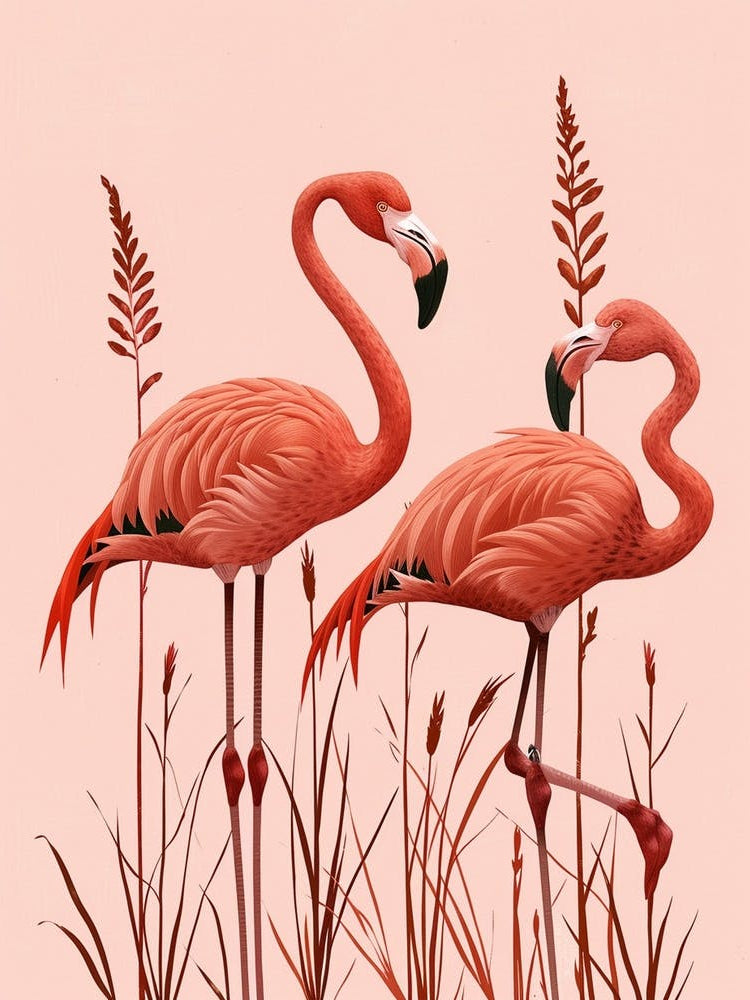Chilean Flamingo Ginger Plants Minimalist Illustration 3