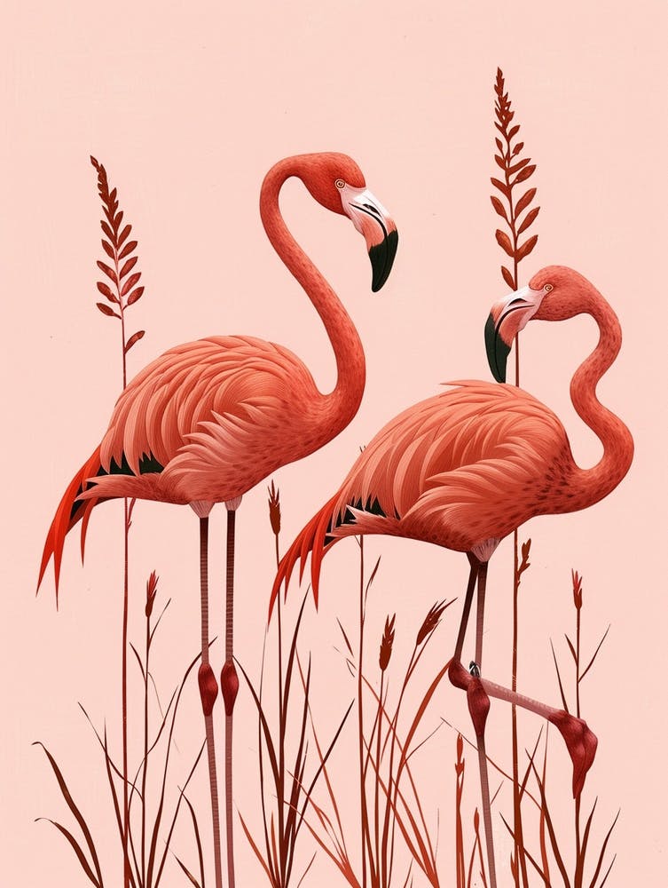 Chilean Flamingo Ginger Plants Minimalist Illustration 3