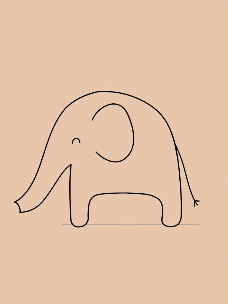 Cute Elephant Drawing - Boho, Line Art 1