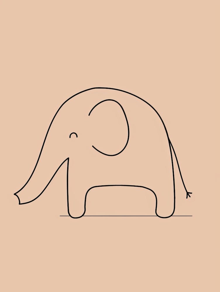 Cute Elephant Drawing - Boho, Line Art 1