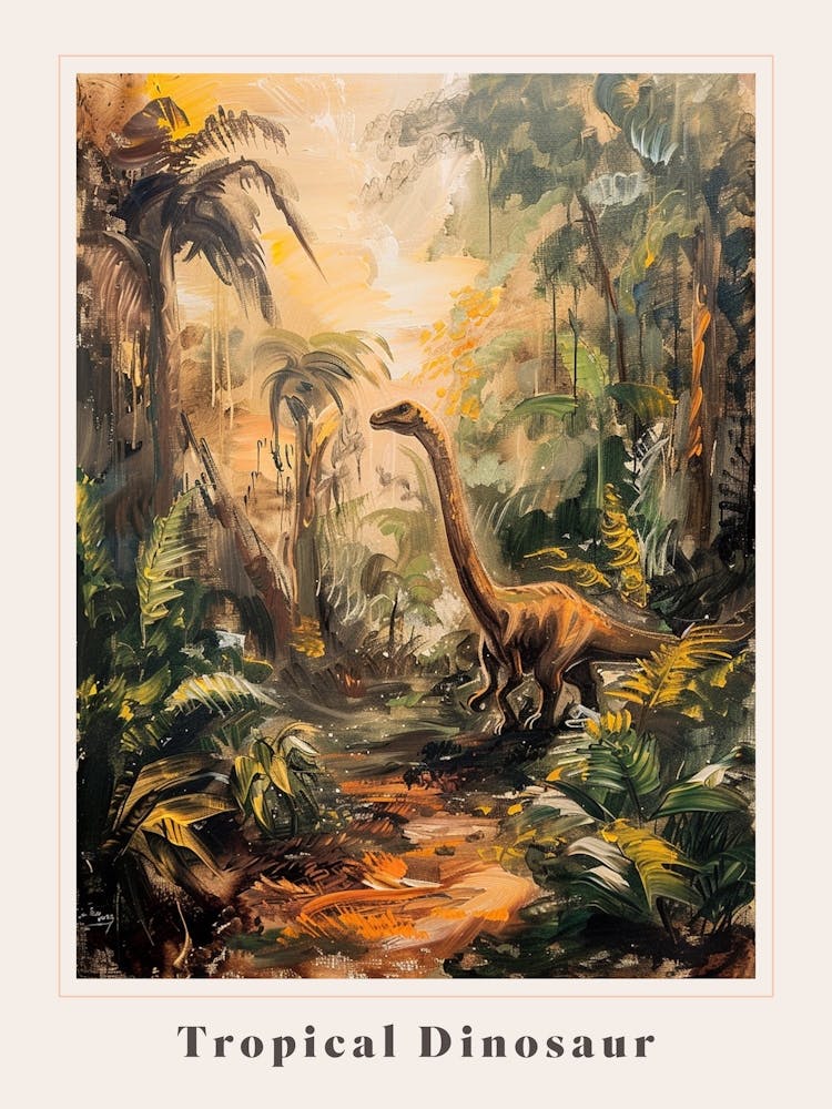 Dinosaur In A Tropical Jungle Painting Poster