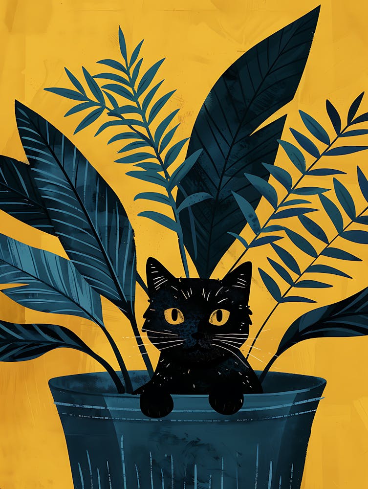 Cute Black Cat in a Plant Pot 1