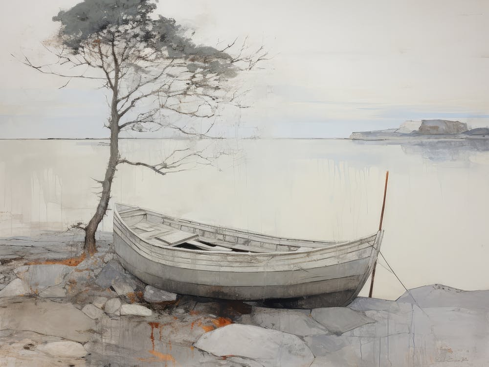 Scène de Bateau de Pêcheurs sur Lac