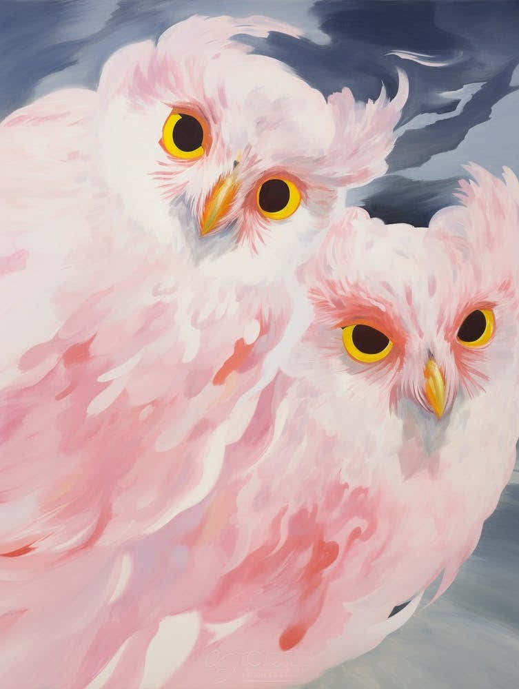 Pink Ethereal Bird Painting Eastern Screech Owl 2