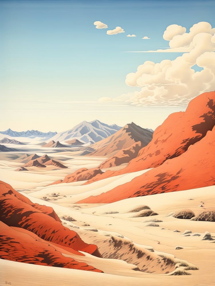 Tottori Sand Dunes In Tottori, Ukiyo E Drawing 4