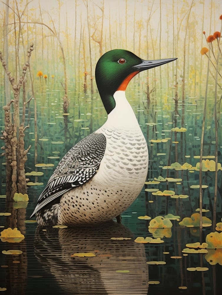Ohara Koson Inspired Bird Painting Loon 4