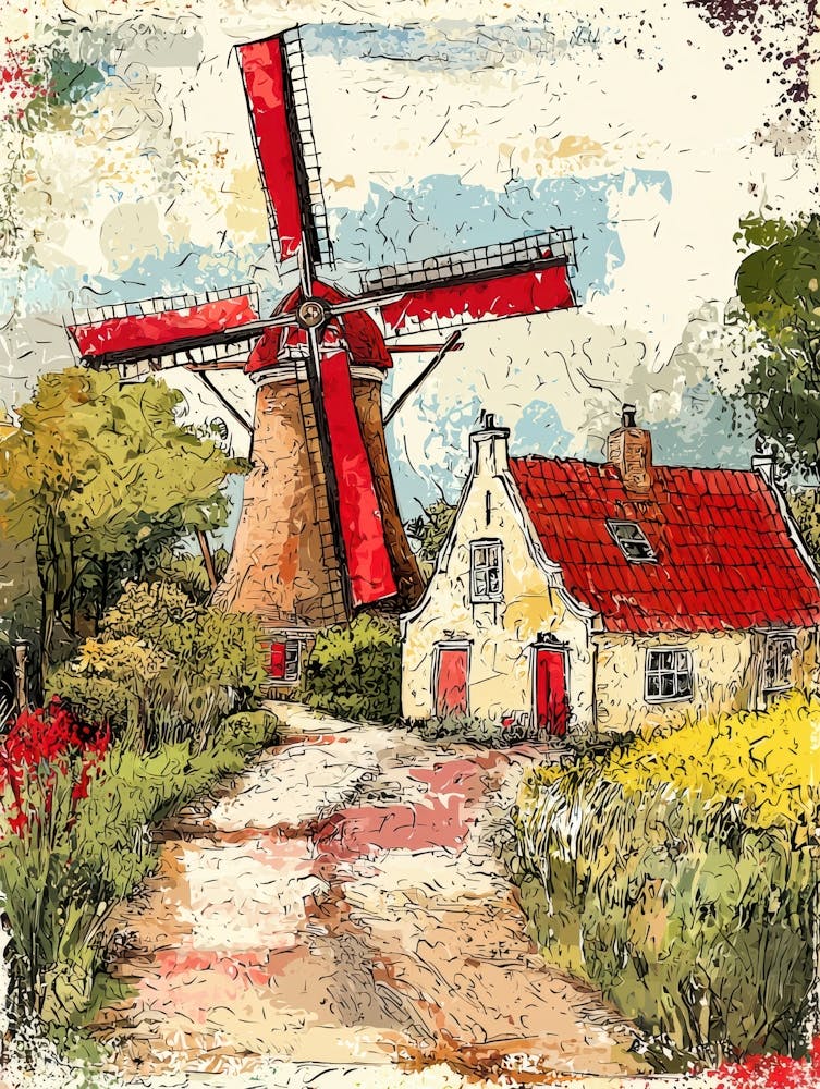 Windmill In The Dutch Countryside