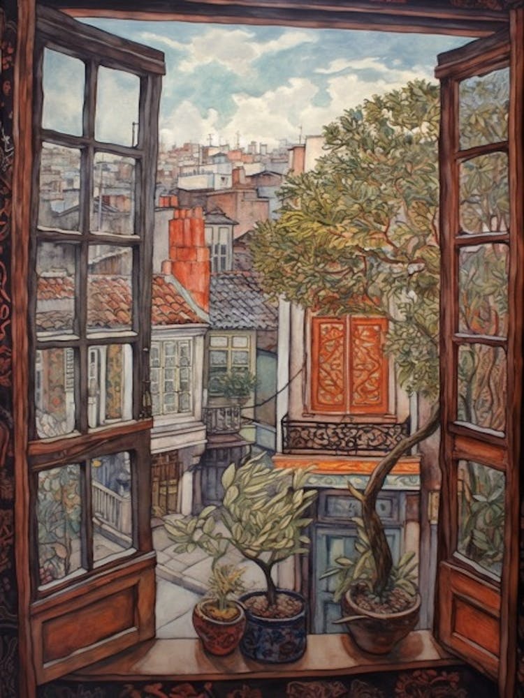 A Window View Of Buenos Aires In The Style Of Art Nouveau 1