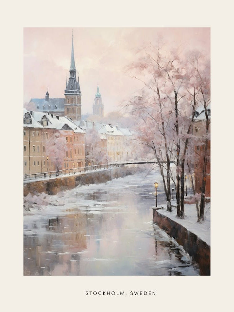 Dreamy Winter Painting Poster Stockholm Sweden 2