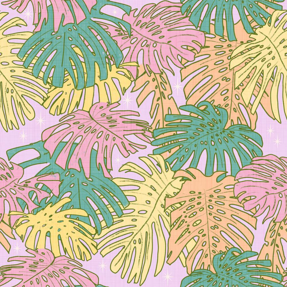 Pastel Tropical Monstera - Palm Springs Retro Lilac