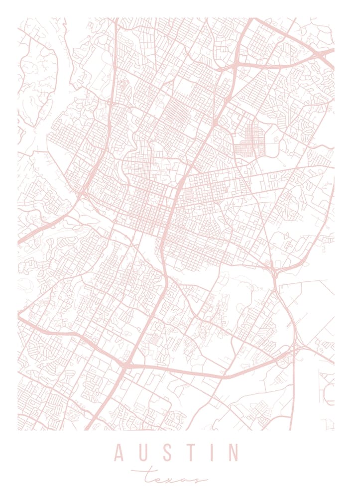 Austin Texas Light Pink Minimal Street Map