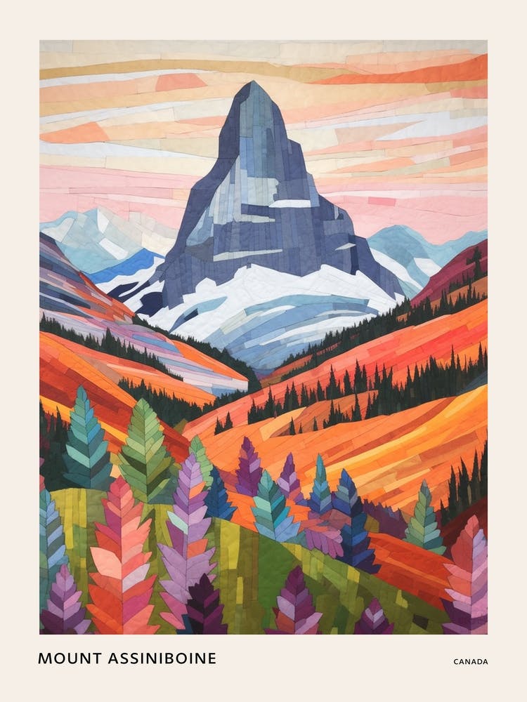 Mount Assiniboine Canada 2 Colourful Mountain Illustration Poster
