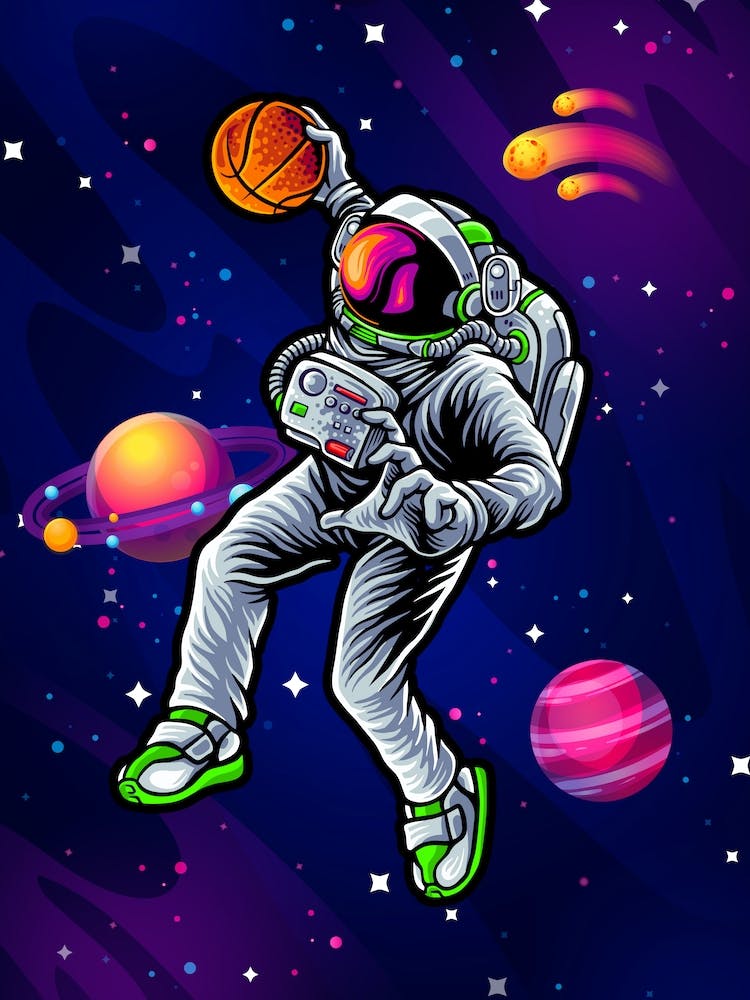 Astrodunk basketball/Slam dunk space/Astronaut basketball slam dunk in space — space poster, synthwave space, neon space, aesthetic poster